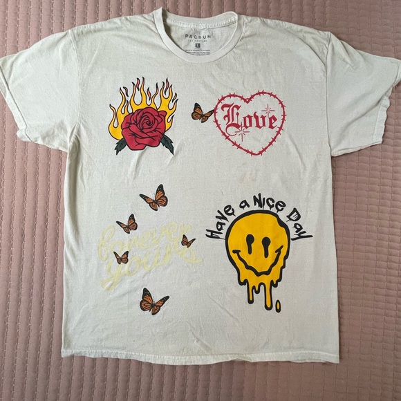 PacSun Off-White Pop Art Casual Tee Large - Picture 1 of 6